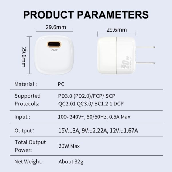 SYA001687801_B6.jpg ENKAY APQ-011 Mini PD 20W USB-C / Type-C Port Fast Charger, US Plug