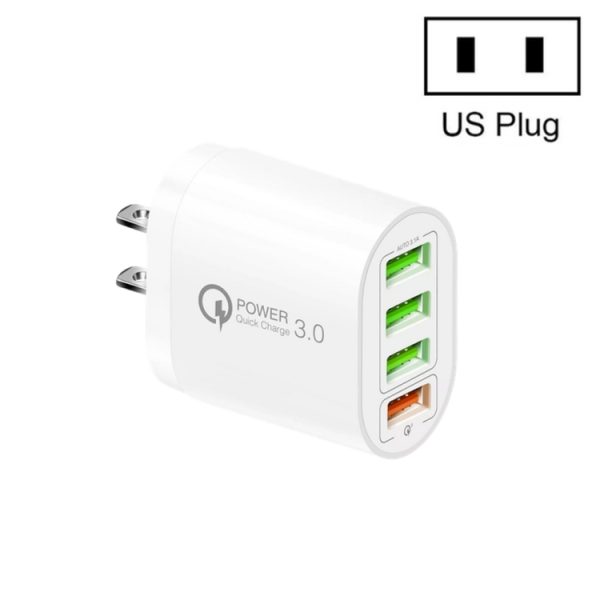 SYA001689501A-1.jpg QC-04 QC3.0 + 3 x USB 2.0 Multi-ports Charger for Mobile Phone Tablet, US Plug, US Plug
