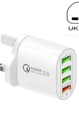 QC-04 QC3.0 + 3 x USB 2.0 Multi-ports Charger for Mobile Phone Tablet, UK Plug, UK Plug