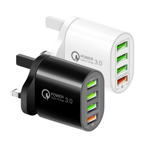 SYA001689801_B1.jpg QC-04 QC3.0 + 3 x USB 2.0 Multi-ports Charger for Mobile Phone Tablet, UK Plug, UK Plug