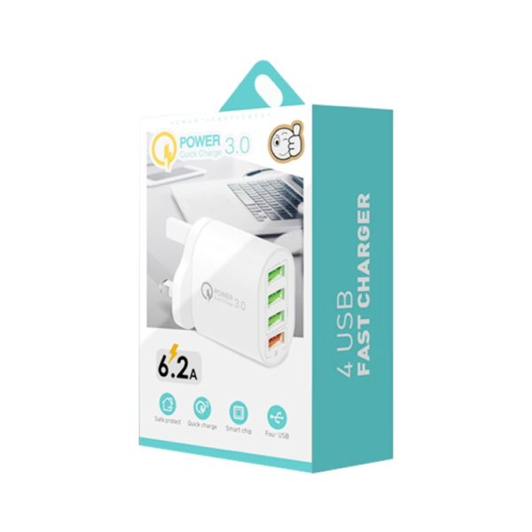 SYA001689801_B4.jpg QC-04 QC3.0 + 3 x USB 2.0 Multi-ports Charger for Mobile Phone Tablet, UK Plug, UK Plug