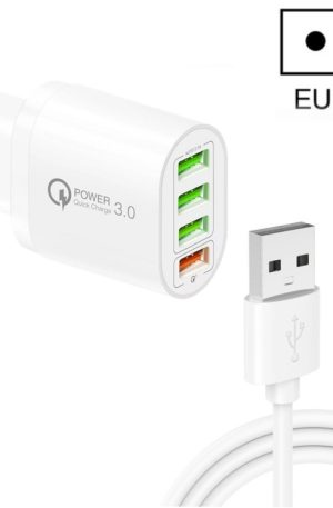 QC-04 QC3.0 + 3 x USB2.0 Multi-ports Charger with 3A USB to Type-C Data Cable, EU Plug, EU Plug + Type-C Cable