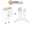 SYA001690101_B2.jpg QC-04 QC3.0 + 3 x USB2.0 Multi-ports Charger with 3A USB to Type-C Data Cable, EU Plug, EU Plug + Type-C Cable