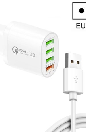 QC-04 QC3.0 + 3 x USB2.0 Multi-ports Charger with 3A USB to Micro USB Data Cable, EU Plug, EU Plug + Micro USB Cable