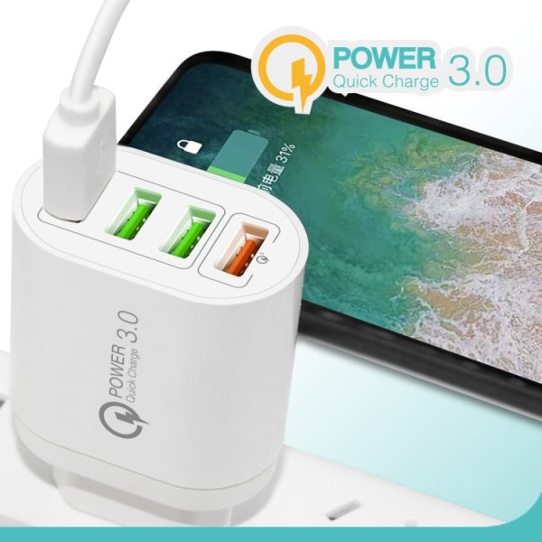 SYA001691801_B5.jpg QC-04 QC3.0 + 3 x USB2.0 Multi-ports Charger with 3A USB to Micro USB Data Cable, EU Plug, EU Plug + Micro USB Cable