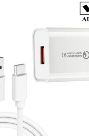 CA-25 QC3.0 USB 3A Fast Charger with 1m USB to Type-C Data Cable, AU Plug, AU Plug + Type-C Cable