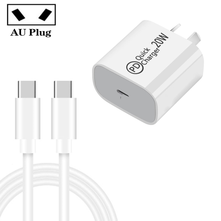 AU-20W PD USB-C / Type-C Travel Charger with Type-C to Type-C Data Cable, AU Plug, AU Plug + 1m PD Cable, AU Plug + 2m PD Cable 1 AU-20W PD USB-C / Type-C Travel Charger with Type-C to Type-C Data Cable, AU Plug, AU Plug + 1m PD Cable, AU Plug + 2m PD Cable