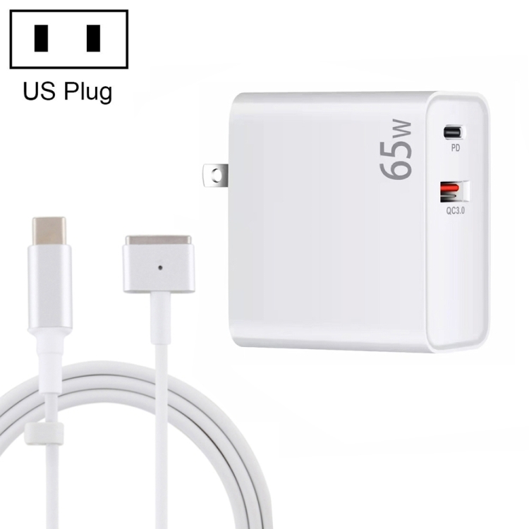 PD-65W USB-C / Type-C + QC3. 0 USB Laptop Charging Adapter + 1.8m USB-C / Type-C to MagSafe 2 / T Head Data Cable, US Plug, MagSafe 2 / T Cable, US Plug 1 PD-65W USB-C / Type-C + QC3. 0 USB Laptop Charging Adapter + 1.8m USB-C / Type-C to MagSafe 2 / T Head Data Cable, US Plug, MagSafe 2 / T Cable, US Plug