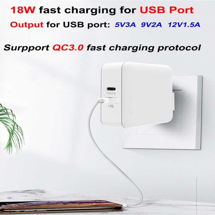 PD-65W USB-C / Type-C + QC3. 0 USB Laptop Charging Adapter + 1.8m USB-C / Type-C to MagSafe 2 / T Head Data Cable, US Plug, MagSafe 2 / T Cable, US Plug 7 PD-65W USB-C / Type-C + QC3. 0 USB Laptop Charging Adapter + 1.8m USB-C / Type-C to MagSafe 2 / T Head Data Cable, US Plug, MagSafe 2 / T Cable, US Plug - Image 7