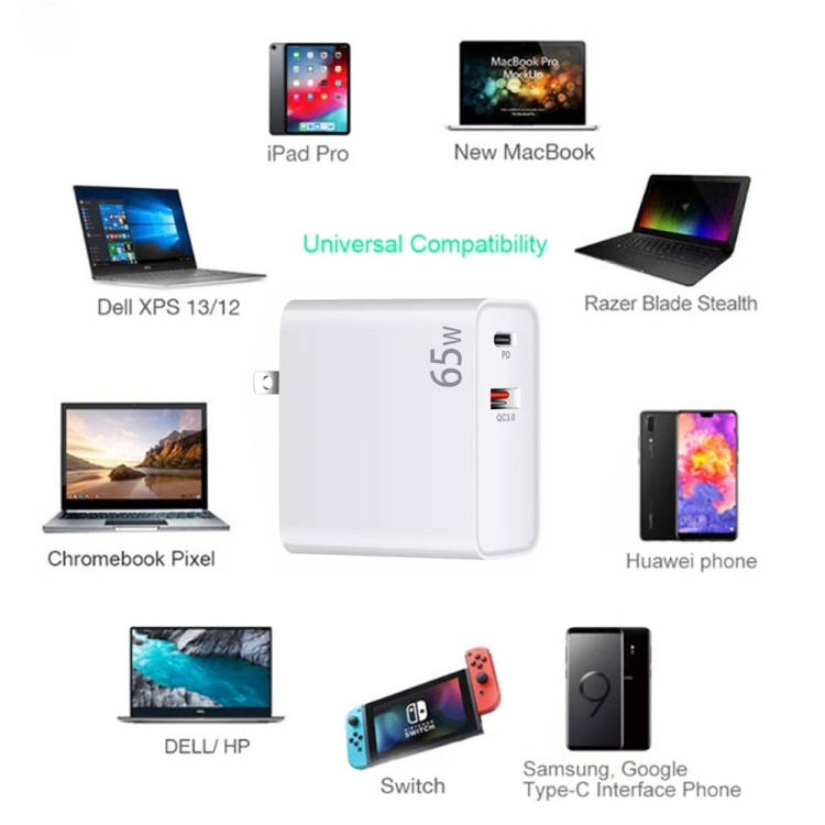 PD-65W USB-C / Type-C + QC3. 0 USB Laptop Charging Adapter + 1.8m USB-C / Type-C to MagSafe 2 / T Head Data Cable, US Plug, MagSafe 2 / T Cable, US Plug 8 PD-65W USB-C / Type-C + QC3. 0 USB Laptop Charging Adapter + 1.8m USB-C / Type-C to MagSafe 2 / T Head Data Cable, US Plug, MagSafe 2 / T Cable, US Plug - Image 8