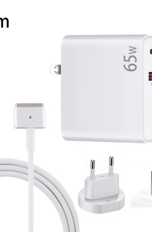 PD-65W USB-C / Type-C + QC3. 0 USB Laptop Charging Adapter + 1.8m USB-C / Type-C to MagSafe 2 / T Head Data Cable, EU Plug / US Plug, MagSafe 2 / T Cable, EU Plug / US Plug