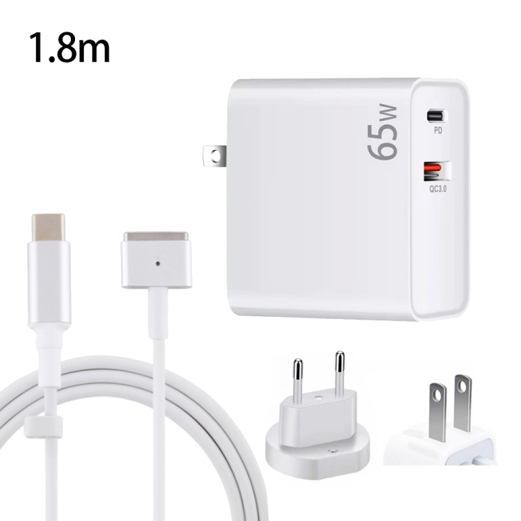 PD-65W USB-C / Type-C + QC3. 0 USB Laptop Charging Adapter + 1.8m USB-C / Type-C to MagSafe 2 / T Head Data Cable, EU Plug / US Plug, MagSafe 2 / T Cable, EU Plug / US Plug 1 PD-65W USB-C / Type-C + QC3. 0 USB Laptop Charging Adapter + 1.8m USB-C / Type-C to MagSafe 2 / T Head Data Cable, EU Plug / US Plug, MagSafe 2 / T Cable, EU Plug / US Plug