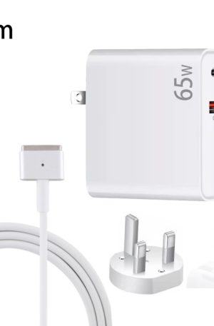 PD-65W USB-C / Type-C + QC3. 0 USB Laptop Charging Adapter + 1.8m USB-C / Type-C to MagSafe 2 / T Head Data Cable, UK Plug / US Plug, MagSafe 2 / T Cable, UK Plug / US Plug