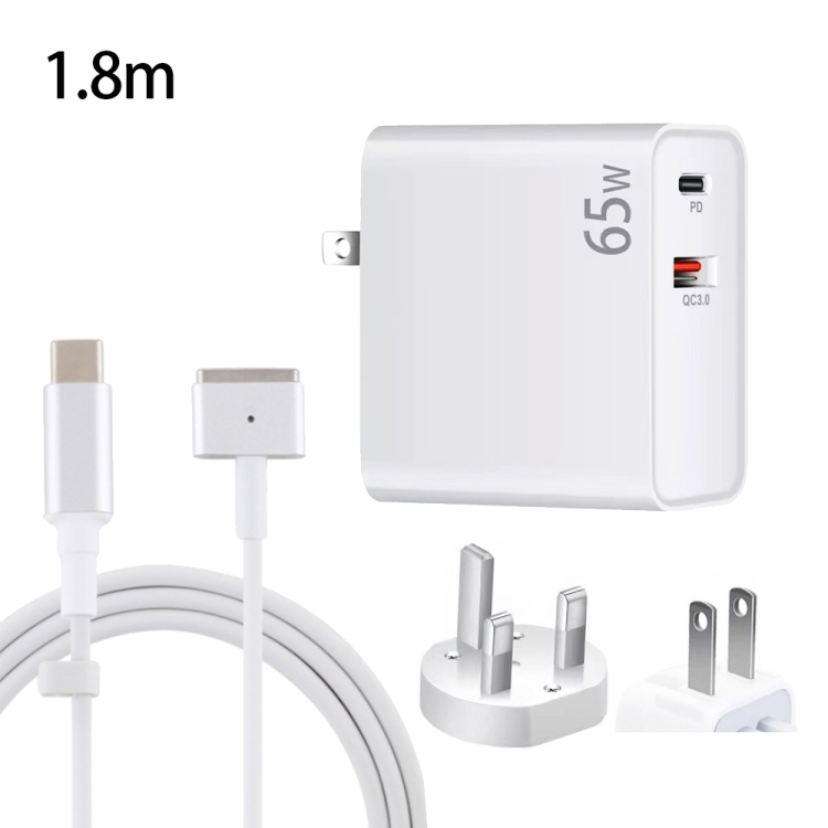 PD-65W USB-C / Type-C + QC3. 0 USB Laptop Charging Adapter + 1.8m USB-C / Type-C to MagSafe 2 / T Head Data Cable, UK Plug / US Plug, MagSafe 2 / T Cable, UK Plug / US Plug 1 PD-65W USB-C / Type-C + QC3. 0 USB Laptop Charging Adapter + 1.8m USB-C / Type-C to MagSafe 2 / T Head Data Cable, UK Plug / US Plug, MagSafe 2 / T Cable, UK Plug / US Plug
