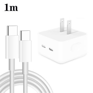 PD 35W Dual USB-C / Type-C Ports Charger with Type-C to Type-C Data Cable, US Plug, US Plug + 1m Dual Type-C Cable, US Plug + 2m Dual Type-C Cable