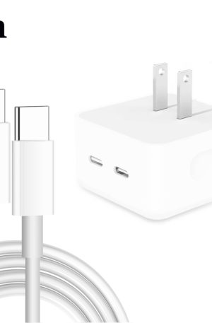 PD 35W Dual USB-C / Type-C Ports Charger with Type-C to Type-C Data Cable, US Plug, US Plug + 1m Dual Type-C Cable, US Plug + 2m Dual Type-C Cable