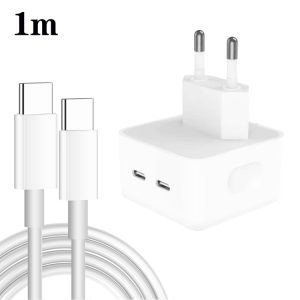 PD 35W Dual USB-C / Type-C Ports Charger with Type-C to Type-C Data Cable, EU Plug, EU Plug + 1m Dual Type-C Cable, EU Plug + 2m Dual Type-C Cable