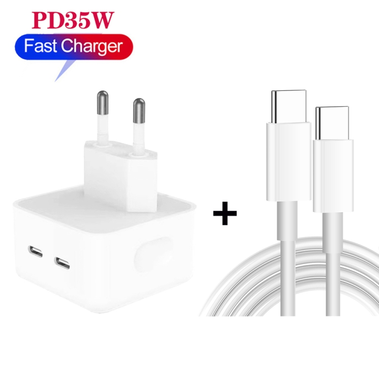 PD 35W Dual USB-C / Type-C Ports Charger with Type-C to Type-C Data Cable, EU Plug, EU Plug + 1m Dual Type-C Cable, EU Plug + 2m Dual Type-C Cable 2 PD 35W Dual USB-C / Type-C Ports Charger with Type-C to Type-C Data Cable, EU Plug, EU Plug + 1m Dual Type-C Cable, EU Plug + 2m Dual Type-C Cable - Image 2