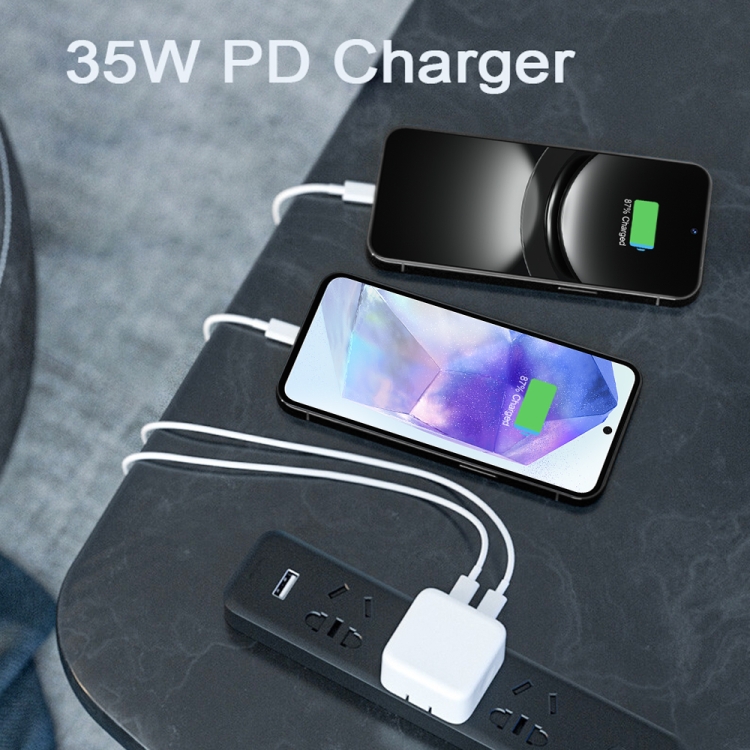 PD 35W Dual USB-C / Type-C Ports Charger with Type-C to Type-C Data Cable, EU Plug, EU Plug + 1m Dual Type-C Cable, EU Plug + 2m Dual Type-C Cable 5 PD 35W Dual USB-C / Type-C Ports Charger with Type-C to Type-C Data Cable, EU Plug, EU Plug + 1m Dual Type-C Cable, EU Plug + 2m Dual Type-C Cable - Image 5
