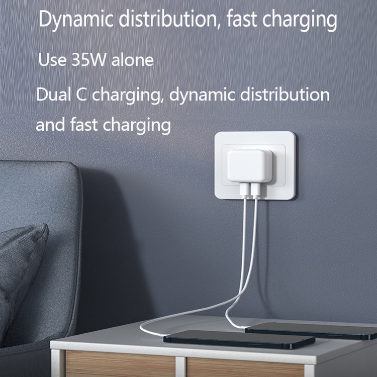 PD 35W Dual USB-C / Type-C Ports Charger with Type-C to Type-C Data Cable, EU Plug, EU Plug + 1m Dual Type-C Cable, EU Plug + 2m Dual Type-C Cable 6 PD 35W Dual USB-C / Type-C Ports Charger with Type-C to Type-C Data Cable, EU Plug, EU Plug + 1m Dual Type-C Cable, EU Plug + 2m Dual Type-C Cable - Image 6