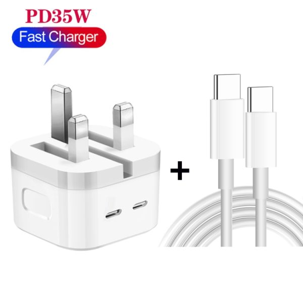 SYA001874401_B1.jpg PD 35W Dual USB-C / Type-C Ports Charger with Type-C to Type-C Data Cable, UK Plug, UK Plug + 1m Dual Type-C Cable, UK Plug + 2m Dual Type-C Cable