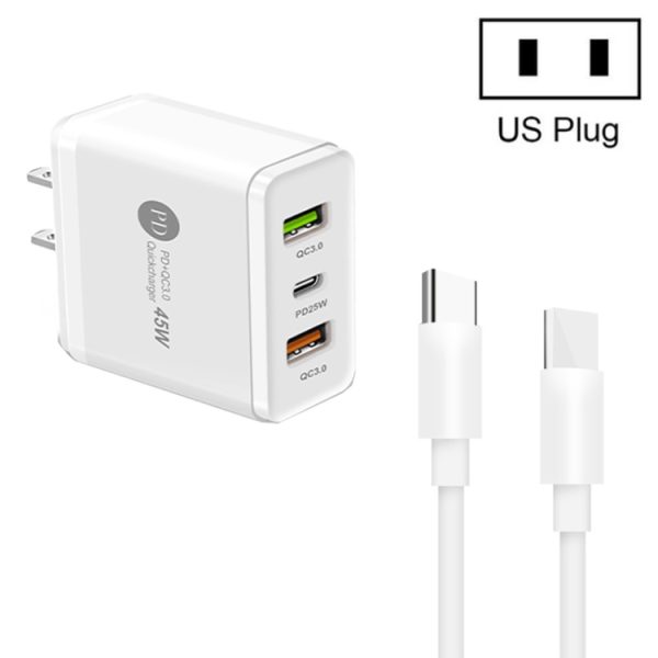 SYA001932901A-1.jpg 45W PD3.0 + 2 x QC3.0 USB Multi Port Charger with Type-C to Type-C Cable, US Plug, US Plug + Type-C to Type-C Cable