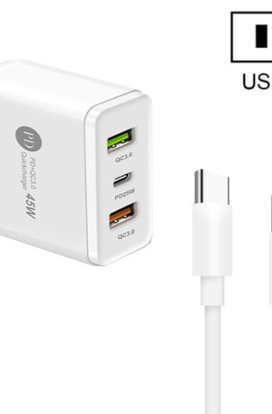 45W PD3.0 + 2 x QC3.0 USB Multi Port Charger with Type-C to Type-C Cable, US Plug, US Plug + Type-C to Type-C Cable