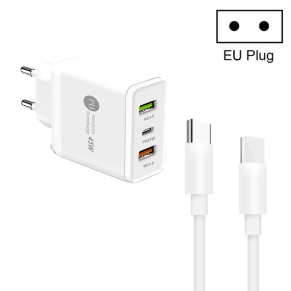 SYA001933001A-1.jpg 45W PD3.0 + 2 x QC3.0 USB Multi Port Charger with Type-C to Type-C Cable, EU Plug, EU Plug + Type-C to Type-C Cable