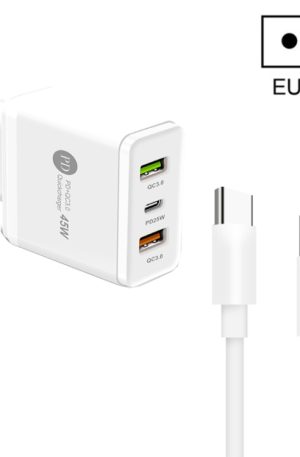 45W PD3.0 + 2 x QC3.0 USB Multi Port Charger with Type-C to Type-C Cable, EU Plug, EU Plug + Type-C to Type-C Cable
