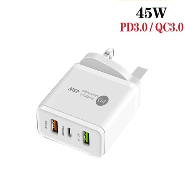 SYA001933101A_1.jpg 45W PD3.0 + 2 x QC3.0 USB Multi Port Charger with Type-C to Type-C Cable, UK Plug, UK Plug + Type-C to Type-C Cable