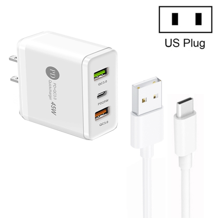 45W PD25W + 2 x QC3.0 USB Multi Port Charger with USB to Type-C Cable, US Plug, US Plug + USB to Type-C Cable 1 45W PD25W + 2 x QC3.0 USB Multi Port Charger with USB to Type-C Cable, US Plug, US Plug + USB to Type-C Cable