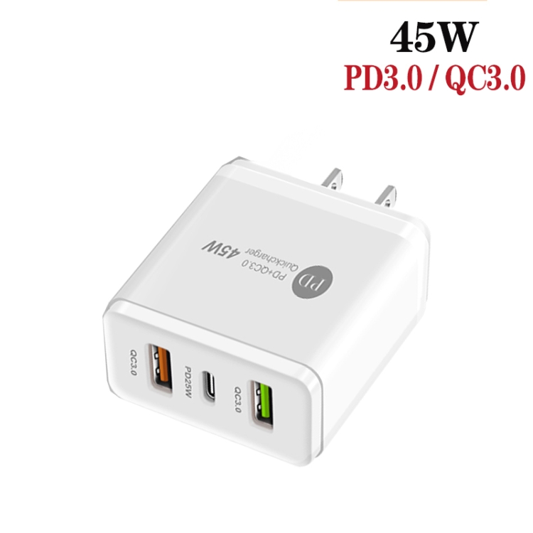 45W PD25W + 2 x QC3.0 USB Multi Port Charger with USB to Type-C Cable, US Plug, US Plug + USB to Type-C Cable 2 45W PD25W + 2 x QC3.0 USB Multi Port Charger with USB to Type-C Cable, US Plug, US Plug + USB to Type-C Cable - Image 2