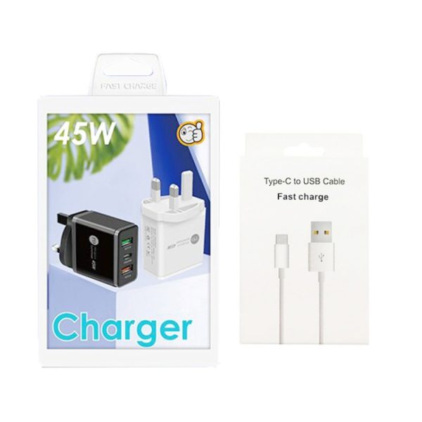 SYA001933701_B6.jpg 45W PD25W + 2 x QC3.0 USB Multi Port Charger with USB to Type-C Cable, UK Plug, UK Plug + USB to Type-C Cable