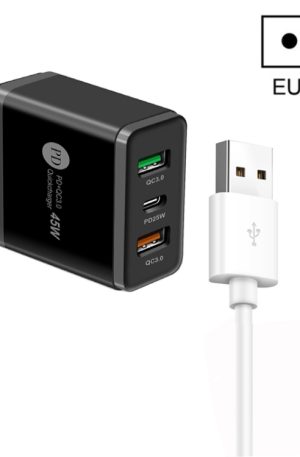45W PD25W + 2 x QC3.0 USB Multi Port Charger with USB to Micro USB Cable, EU Plug, EU Plug + USB to Micro USB Cable