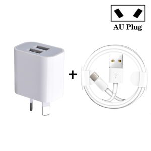 Mini Dual Port USB Charger with USB to Type-C Data Cable, AU Plug