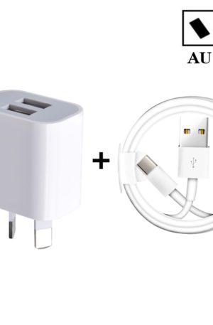 Mini Dual Port USB Charger with USB to Type-C Data Cable, AU Plug
