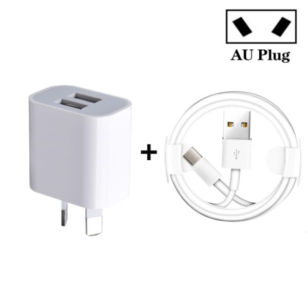 SYA0019409.jpg Mini Dual Port USB Charger with USB to Type-C Data Cable, AU Plug