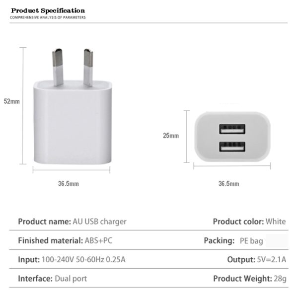 SYA0019409_3.jpg Mini Dual Port USB Charger with USB to Type-C Data Cable, AU Plug