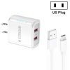 SYA001967801A-1.jpg 36W Dual Port QC3.0 USB Charger with 3A USB to Type-C Data Cable, US Plug, US Plug + USB to Type-C Cable
