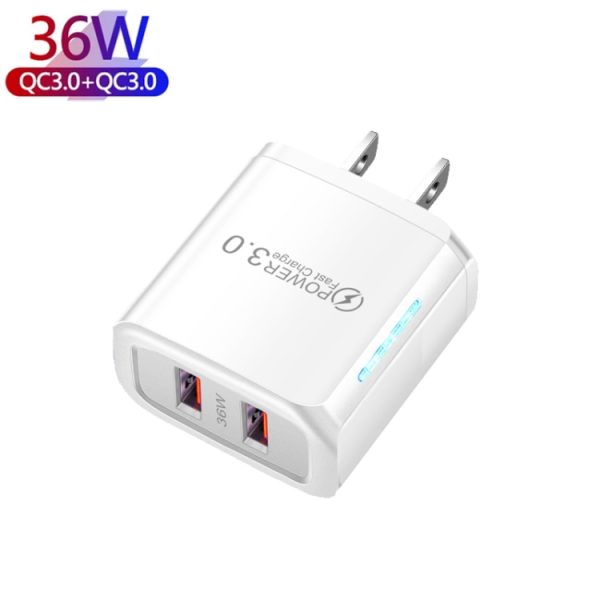 SYA001967801A_1.jpg 36W Dual Port QC3.0 USB Charger with 3A USB to Type-C Data Cable, US Plug, US Plug + USB to Type-C Cable