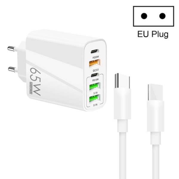 SYA001975001A-1.jpg 65W Dual PD Type-C + 3 x USB Multi Port Charger with 3A Type-C to Type-C Data Cable, US Plug, EU Plug + Type-C to Type-C Cable
