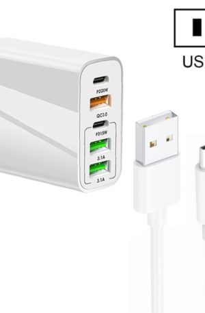 65W Dual PD Type-C + 3 x USB Multi Port Charger with 3A USB to Type-C Data Cable, US Plug, US Plug + USB to Type-C Cable
