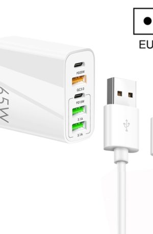65W Dual PD Type-C + 3 x USB Multi Port Charger with 3A USB to Micro USB Data Cable, EU Plug, EU Plug + USB to Micro USB Cable
