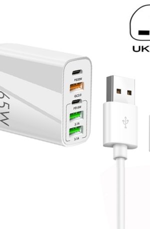 65W Dual PD Type-C + 3 x USB Multi Port Charger with 3A USB to Micro USB Data Cable, UK Plug, UK Plug + USB to Micro USB Cable