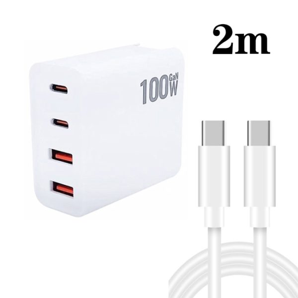 SYA001998301-1.jpg GaN 100W Dual USB + Dual USB-C/Type-C Multi Port Charger with 2m Type-C to Type-C Data Cable Set, US Plug, US / EU Plug, US / UK Plug, US / AU Plug, US / EU / UK Plug, US / EU / UK / AU Plug
