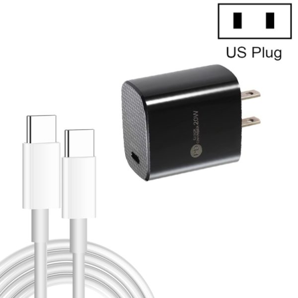 SYA002075801A-1.jpg PD11 Single PD3.0 USB-C / Type-C 20W Fast Charger with 1m Type-C to Type-C Data Cable, US Plug, US Plug + Type-C to Type-C Cable
