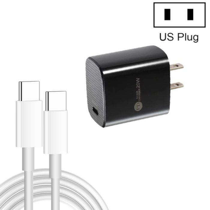 PD11 Single PD3.0 USB-C / Type-C 20W Fast Charger with 1m Type-C to Type-C Data Cable, US Plug, US Plug + Type-C to Type-C Cable