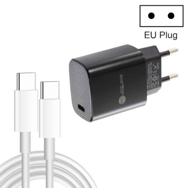 SYA002075901A-1.jpg PD11 Single PD3.0 USB-C / Type-C 20W Fast Charger with 1m Type-C to Type-C Data Cable, EU Plug, EU Plug + Type-C to Type-C Cable