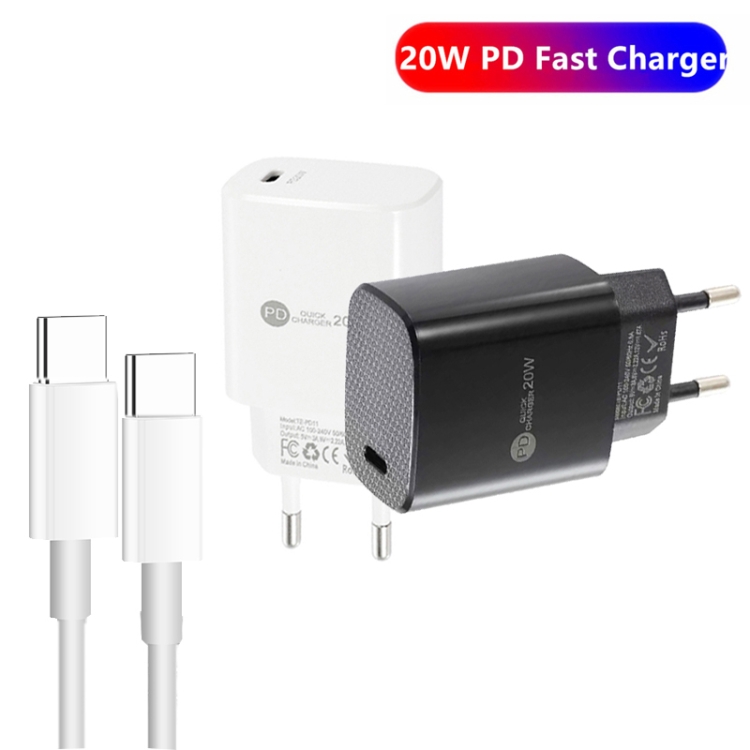 PD11 Single PD3.0 USB-C / Type-C 20W Fast Charger with 1m Type-C to Type-C Data Cable, EU Plug, EU Plug + Type-C to Type-C Cable 2 PD11 Single PD3.0 USB-C / Type-C 20W Fast Charger with 1m Type-C to Type-C Data Cable, EU Plug, EU Plug + Type-C to Type-C Cable - Image 2