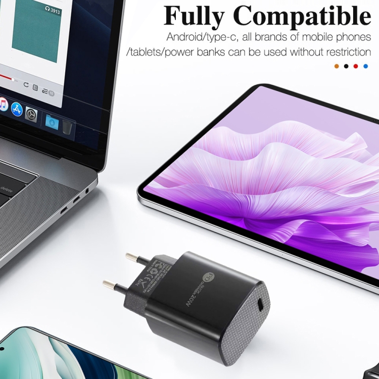 PD11 Single PD3.0 USB-C / Type-C 20W Fast Charger with 1m Type-C to Type-C Data Cable, EU Plug, EU Plug + Type-C to Type-C Cable 7 PD11 Single PD3.0 USB-C / Type-C 20W Fast Charger with 1m Type-C to Type-C Data Cable, EU Plug, EU Plug + Type-C to Type-C Cable - Image 7